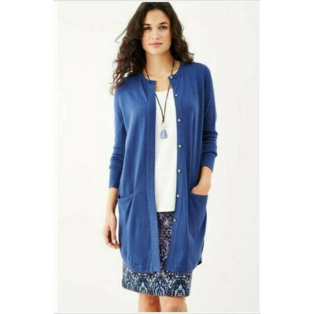 J. Jill Womens XS Tribeca Cardigan Duster Long Line Lightweight Wool Blend Blue